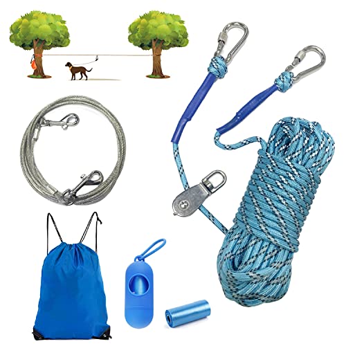 15m Cable de Amarre para Perros con 3m Cable Ajustable para Corredores de Perros, Cable de Atadura para Perros de hasta 113kg, Cable para Atar Perros para Exterior para Jardín, Camping