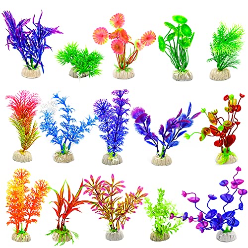 15pcs Plantas Artificiales Acuario Plantas Plásticas para Acuarios Planta Artificial Plástico Decoración Pecera Plantas para Peceras para Decoracion Acuario