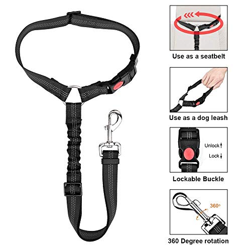 2 correas de seguridad para perros y gatos, correas de seguridad ajustables para el reposacabezas del coche, cinturón de seguridad ajustable para cachorro, tela de nailon elástica negra