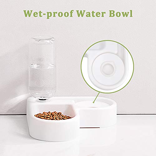 2 in 1 Anti Salpicaduras Comedero y Bebedero Automático para Gatos y Perros, Dispensador Agua Alimentador Automatico Fuentes para Mascotas, Dispensador de Alimentación y Bebida para Animal(Blanco)