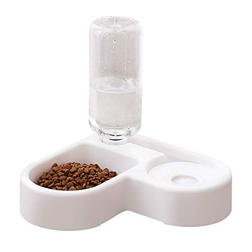 2 in 1 Anti Salpicaduras Comedero y Bebedero Automático para Gatos y Perros, Dispensador Agua Alimentador Automatico Fuentes para Mascotas, Dispensador de Alimentación y Bebida para Animal(Blanco)