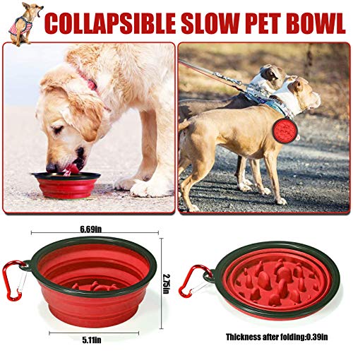 2 in 1 Plegable Comedero Perro Gato，Comedero Lento，Perro de Mascota Slow Food Bowl，Alimentador Interactivo Portátil，Viajes ​Gatos Perros Pet Food Cuenco, Ayudar a La Digestión Utensilios (Rojo)