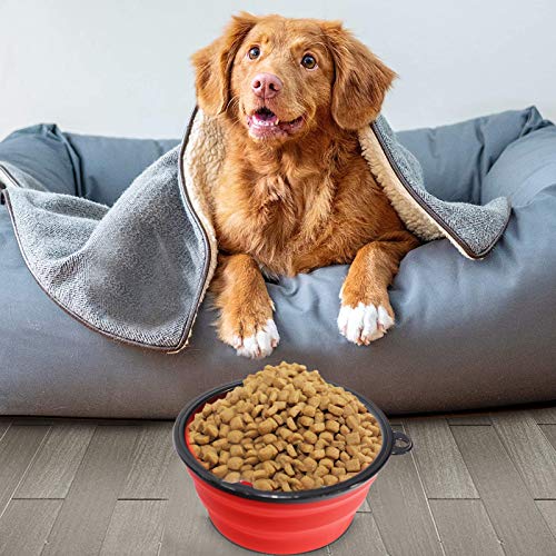 2 in 1 Plegable Comedero Perro Gato，Comedero Lento，Perro de Mascota Slow Food Bowl，Alimentador Interactivo Portátil，Viajes ​Gatos Perros Pet Food Cuenco, Ayudar a La Digestión Utensilios (Rojo)