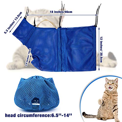 2 Piezas Bolsas de Malla de Aseo de Gatos Bozales de Gato Bozales de Malla Transpirable Bolsa de Sujeción de Gatos Resistente a Rayones Ajustable Bolsa de Baño de Gatito Bolsa Fija