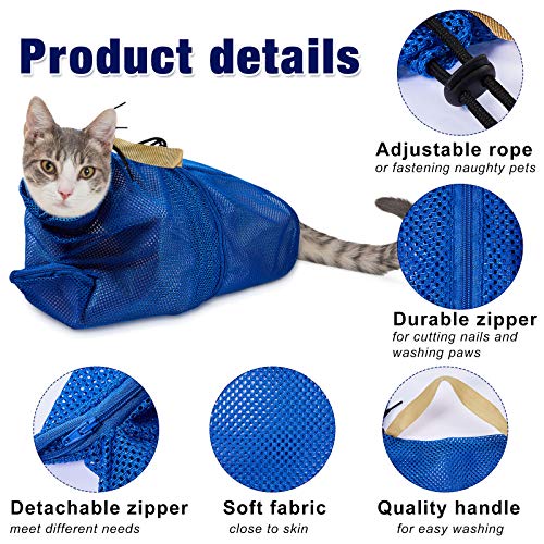 2 Piezas Bolsas de Malla de Aseo de Gatos Bozales de Gato Bozales de Malla Transpirable Bolsa de Sujeción de Gatos Resistente a Rayones Ajustable Bolsa de Baño de Gatito Bolsa Fija