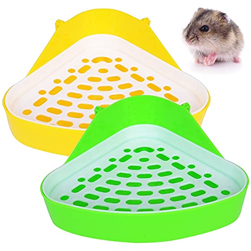 2 piezas de inodoro para animales pequeños, inodoro triangular para animales pequeños, inodoro para mascotas, para animales pequeños, hámsteres chinchillas cobayas conejos hurones (verde y amarillo)