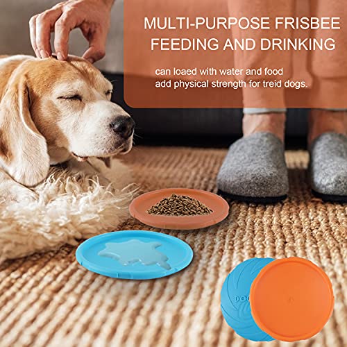 2 Piezas Frisbees de Perro, Juguete de Disco Volador para Perro, Perros interactivos Frisbee, Juguete para Masticar Mascotas de Goma, Ideal para Entrenar, lanzar, atrapar y Jugar(Naranja/Azul)