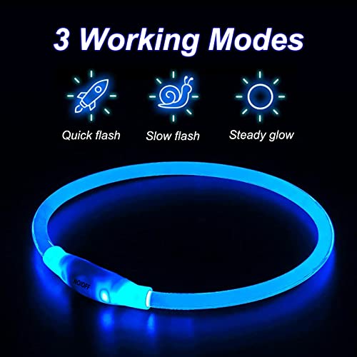 2 Piezas LED Collar de Perro de Mascota con Colgante, USB Recargable Collar Luminoso Perro Seguro 3 Modos, 70 CM Luz Collar de Destello Ajustable para Perro y Gato