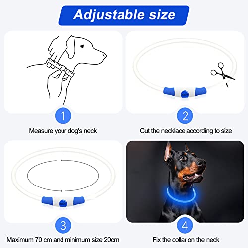 2 Piezas LED Collar de Perro de Mascota con Colgante, USB Recargable Collar Luminoso Perro Seguro 3 Modos, 70 CM Luz Collar de Destello Ajustable para Perro y Gato