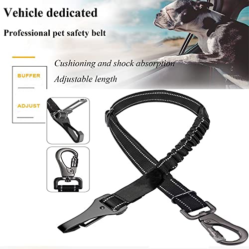 2pcs Cinturón de Seguridad de Coche para Perros, Car Dog Safety Ajustable Belt, 2 en 1 Arnés del Cinturón de Nylon, para Trasportar Mascotas, con Elástico y Fuerte Mosquetón