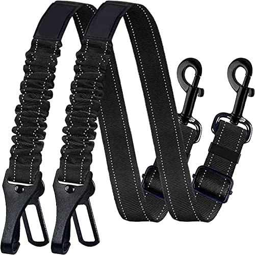 2pcs Cinturón de Seguridad de Coche para Perros, Car Dog Safety Ajustable Belt, 2 en 1 Arnés del Cinturón de Nylon, para Trasportar Mascotas, con Elástico y Fuerte Mosquetón