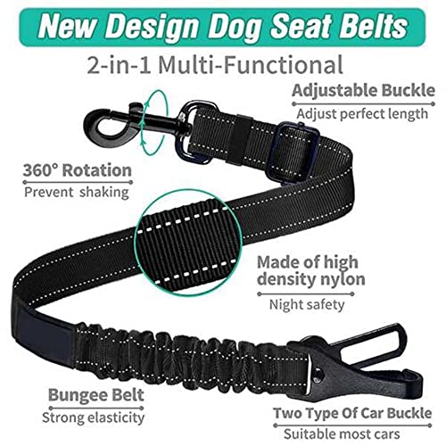 2pcs Cinturón de Seguridad de Coche para Perros, Car Dog Safety Ajustable Belt, 2 en 1 Arnés del Cinturón de Nylon, para Trasportar Mascotas, con Elástico y Fuerte Mosquetón