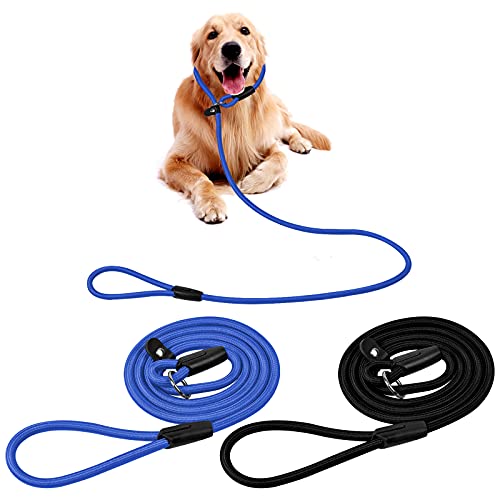 2Pcs Cuerda de Correa ,130CM Ajustable de Nylon Trenzada Correa Retriever Cuerda de Entrenamiento Correas para Perros Pequeños Medianos Grandes (Negro+Azul)