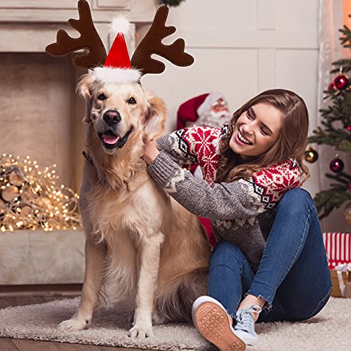 3 Diademas de Reno de Cuernos de Navidad de Perro Sombrero Rojo Accesorios de Gorros de Alce de Mascotas de Disfraz Sombreros de Astas Marrones de Mascotas Diadema de Ciervo de Perro