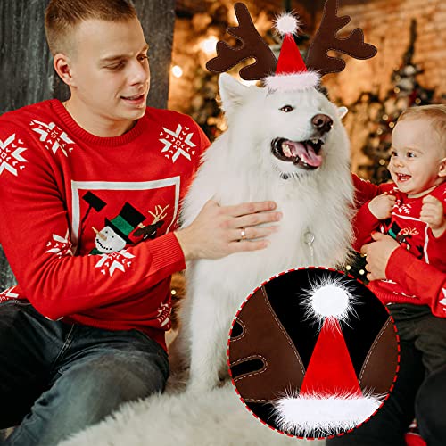 3 Diademas de Reno de Cuernos de Navidad de Perro Sombrero Rojo Accesorios de Gorros de Alce de Mascotas de Disfraz Sombreros de Astas Marrones de Mascotas Diadema de Ciervo de Perro