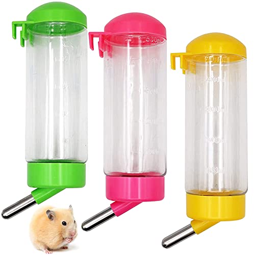 3 Piezas Botella Dispensadora para Hámster, Botellas Agua para Animales Pequeños, Bebederos Conejos, Botella de Agua Automática para Animales Pequeños, para Erizo, Hámster, Chinchilla (3 Colores)