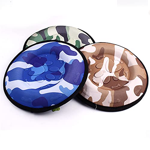 3 Piezas de Perro Frisbee Pet Entrenamiento para Mascotas Juguete Resistente a la mordida 600D Lona de Camuflaje de Lona Flotante de Agua para Perros (Azul + Verde + marrón Diámetro 8.7in)