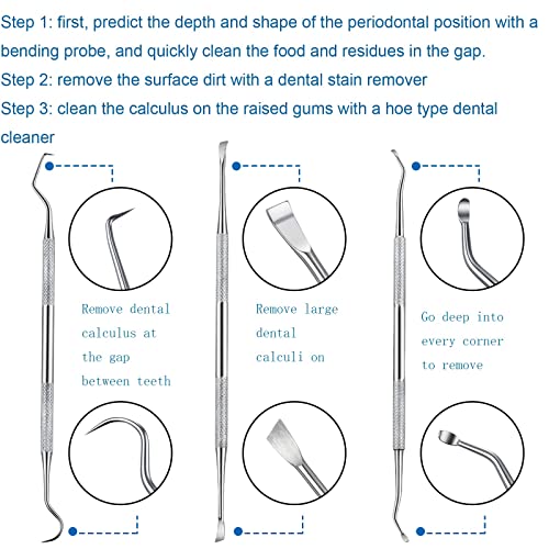 3 Piezas de Raspador y Raspador de Dientes Dentales Para Perros, de Acero Inoxidable, de Doble Cabeza, Raspador, Removedor de Sarro, Herramientas de Limpieza de Dientes Para Mascotas Para (Plateado)