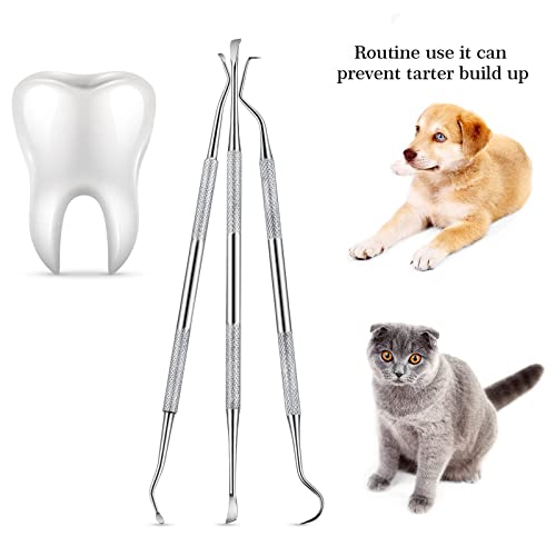 3 Piezas de Raspador y Raspador de Dientes Dentales Para Perros, de Acero Inoxidable, de Doble Cabeza, Raspador, Removedor de Sarro, Herramientas de Limpieza de Dientes Para Mascotas Para (Plateado)