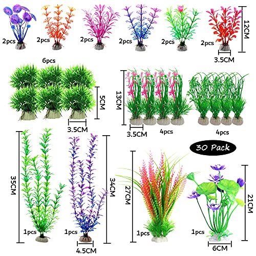 30 Piezas Plantas Artificiales de Acuario, plástico Plantas acuáticas, Plantas Plástico Peceras, Plantas de decoración para acuarios, Realista, Seguro para los Peces