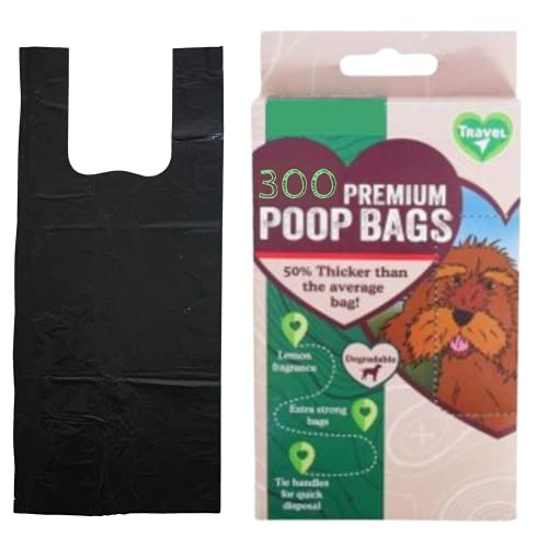 300 bolsas degradables para caca de perro extrafuertes para perros, bolsa de basura perfumada de limón mide 26 x 29 cm, bolsa de caca para perros con asas para facilitar la corbata (300)