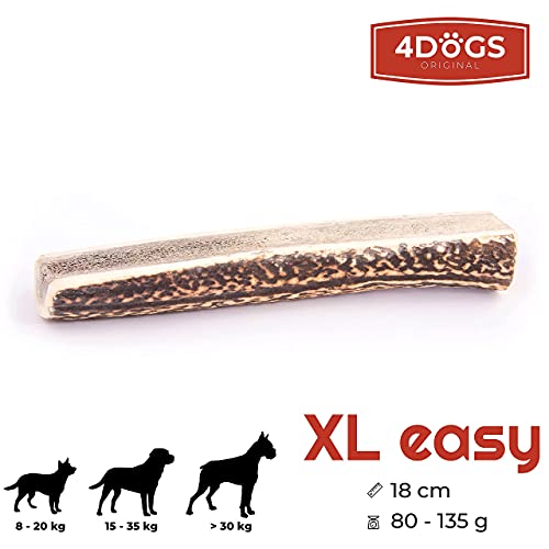 4 Dogs Original Juguete masticable asta de Ciervo para Perros - XL - 18 cm Mitad - Hueso masticable Hueso para Perros astas 100% Natural - 1 Pieza