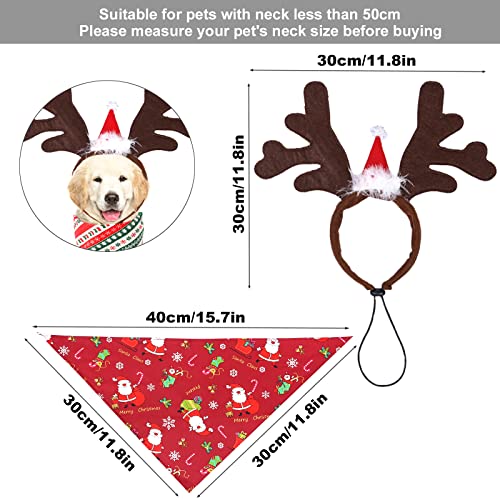 4 Pañuelo Bufanda de Mascota Navidad y 2 Navidad Mascota Diadema, Baberos Triángulo Ajustables Lavables de Perros, Christmas Headband Disfraz de Mascota Gato Perro de Navidad, Mascota Navidad Baberos