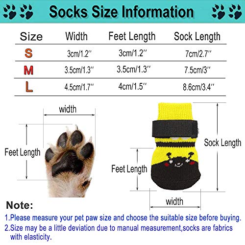 4 pares de calcetines antideslizantes para perros con correas ajustables, suela de goma suave para protección de patas de mascotas, control de tracción para perros, interiores en suelos de madera (L)