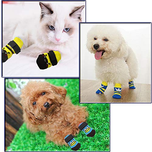 4 pares de calcetines antideslizantes para perros con correas ajustables, suela de goma suave para protección de patas de mascotas, control de tracción para perros, interiores en suelos de madera (L)