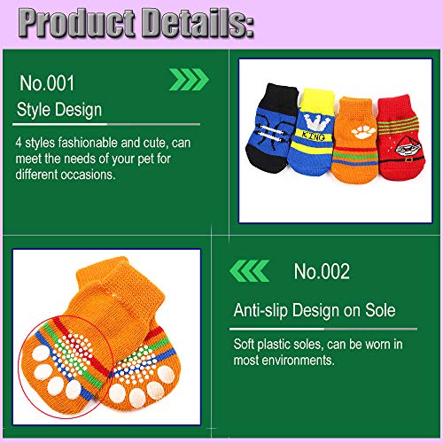 4 pares de calcetines antideslizantes para perros, suela de goma suave con protección contra patas para mascotas, control de tracción para cachorros y gatos en interiores (M)