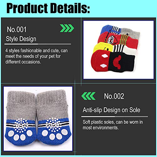 4 pares de calcetines antideslizantes para perros y gatos con refuerzo de goma y 8 correas pequeñas, protector de pata para mascotas para pisos de madera dura, uso interior. estilo 2(M)