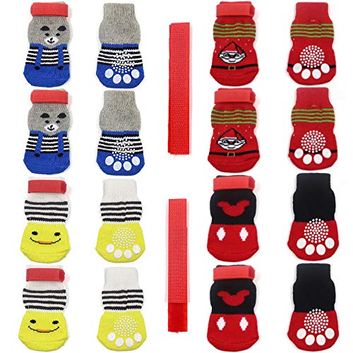 4 pares de calcetines antideslizantes para perros y gatos con refuerzo de goma y 8 correas pequeñas, protector de pata para mascotas para pisos de madera dura, uso interior. estilo 2(M)