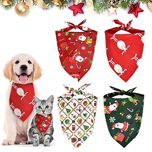 4 Pcs Bandana Perro de Navidad,Pañuelo Bufanda de Mascota Navidad,Ajustable Bufanda de Perro,Lavable Pañuelos para Perros,Decoración Navideña Mascotas,para Perros y Gatos Pequeños,Medianos,Grandes