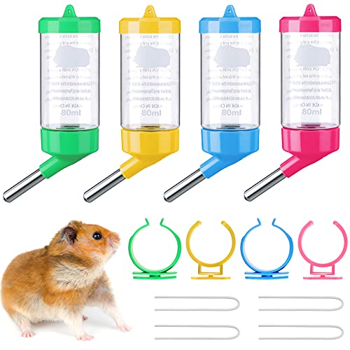 4 Pieces Guinea Pig Water Bottle 2.7 oz Small Animal Water Dispenser for Cage No Drip Hanging Hamster Water Bottle for Small Pet Ferret Hedgehog Hamster Chinchilla