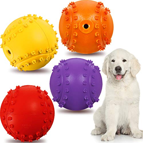 4 Piezas Bola Chirriante de Perro Juguetes Interactivos de Goma Duraderos y Divertidos Juguetes de Masticar de Perro no Tóxicos Pelota de Tenis de Perros al Aire Libre para Perro Grande y Pequeño