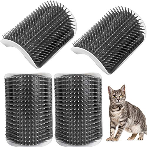 4 Piezas Cepillo de Masaje Esquina para Gatos, Cepillo de Pelo de Gato con Hierba Gatera para Herramientas el Aseo y Masaje de Gatos - Gris