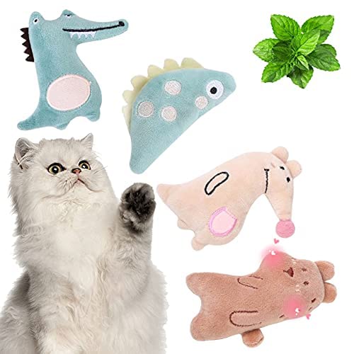 4 Piezas Juguetes para Gatos con Catnip,Juguete Felpa Catnip,Hierba Gatera Juguete,Juguetes del Catnip Almohada Gato,Juguetes de peluche de Menta para Gatos,Catnip Juguetes Interactivo para Gatos