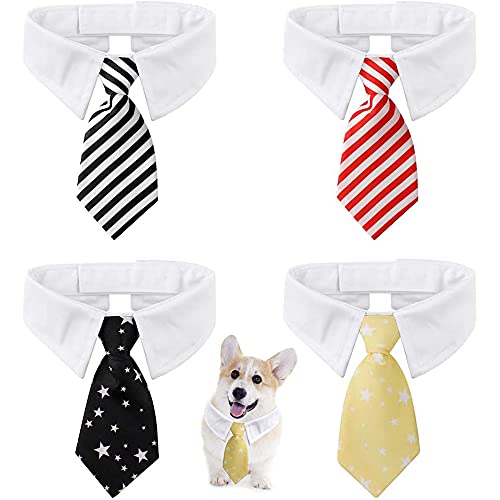 4 Piezas Pajarita para Mascotas, Ajustables de Mascotas Corbatas, Collar de Corbata para Mascotas, Juego de Pajarita Ajustable para Perros y Gatos, para Gatos, Perros Pequeños, Cachorro (4 Estilos)