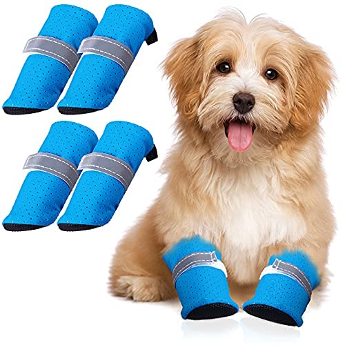 4 Zapatos de Perros Protectores de Patas de Verano Sandalias de Malla para Mascotas Botas Antideslizantes con Hebilla Ajustable para Perros y Gatos Medianos Pequeños