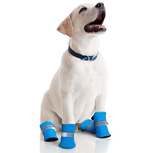 4 Zapatos de Perros Protectores de Patas de Verano Sandalias de Malla para Mascotas Botas Antideslizantes con Hebilla Ajustable para Perros y Gatos Medianos Pequeños