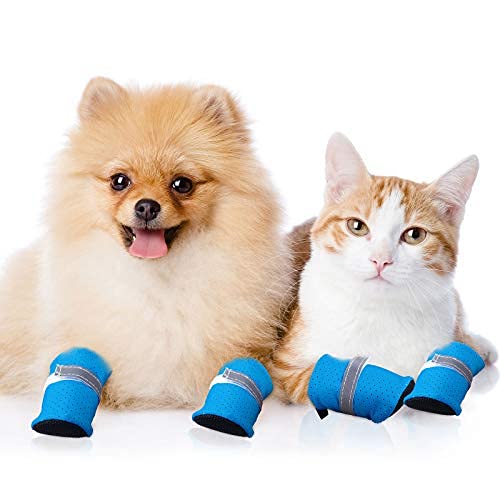 4 Zapatos de Perros Protectores de Patas de Verano Sandalias de Malla para Mascotas Botas Antideslizantes con Hebilla Ajustable para Perros y Gatos Medianos Pequeños