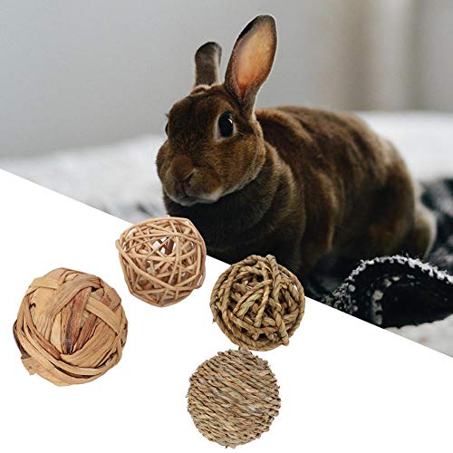 4Pcs Cat Catch Chewing Ball Toys, Juguete de actividad de animales pequeños Gatito mascota Rascarse Planta acuática Bolas de tejido de ratán para gatos Gatito Conejito Conejos Conejillos de Indias Jer