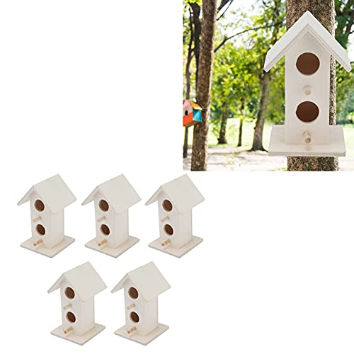 5 casas de madera para pájaros para exterior con poste, casa de pájaros para jardín resistente a la intemperie, caja de nido de pájaros resistente, casa de pájaros de bricolaje para pájaro azul pinzón