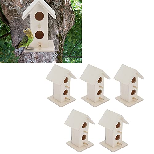 5 casas de madera para pájaros para exterior con poste, casa de pájaros para jardín resistente a la intemperie, caja de nido de pájaros resistente, casa de pájaros de bricolaje para pájaro azul pinzón