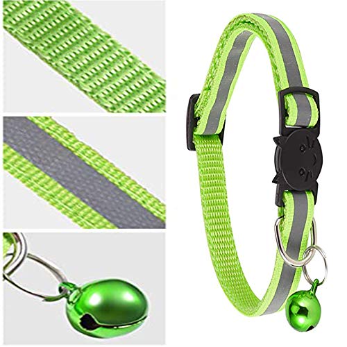 6 Piezas Collar de Gato Verde Fluorescente Collares Reflectantes para Gatos Collares de Gato Ajustables Collar de Gato con Campana y Hebilla para Mascotas para Gatos DoméSticos Perro PequeñO