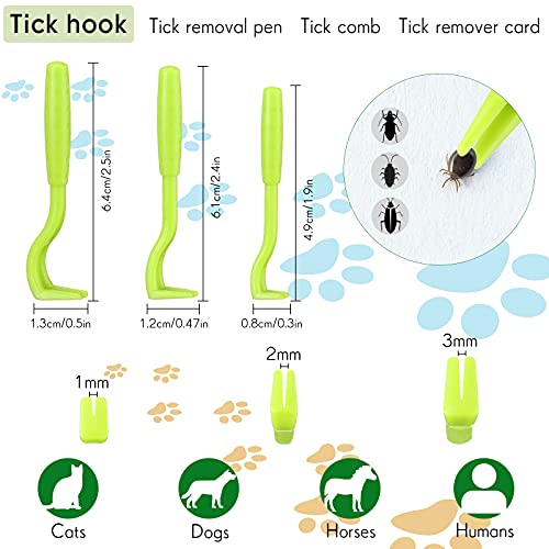 6 Piezas Kit de Eliminación de Garrapatas Herramienta Recolector para Quitar Garrapata Torcedor sin Dolor con 3 Pinzas de Gancho Bolígrafo de Quitar Garrapata Peine y Tarjeta Removedor