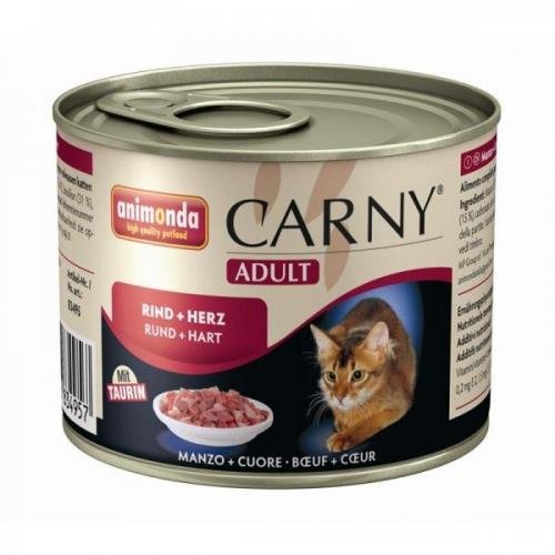 6 x animonda Cat lata CARNY Adult vacuno & Corazón 200 g, húmedo Forro, gato Forro