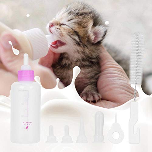 6PCS / Set Pet Puppy Kitten Biberón Pequeño Perro Cat Cat Kit de Cuidado de enfermería Suministros de alimentación líquida 60 ml con pezones de Repuesto(Rojo)