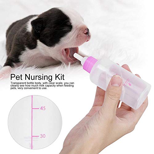 6PCS / Set Pet Puppy Kitten Biberón Pequeño Perro Cat Cat Kit de Cuidado de enfermería Suministros de alimentación líquida 60 ml con pezones de Repuesto(Rojo)