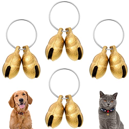 8 Cascabeles de Metal Ruidosa de Gatos y Perros Rastreador de Mascotas con Forma de Maní Campana de Collar de Perro Pequeño Campana Colgante Hecha a Mano Vintage con 4 Anillos de Llaves